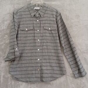 Chicos Shirt Sz 1 / M Utility Button Up Long Roll Tab Sleeves Gray Light Cotton
